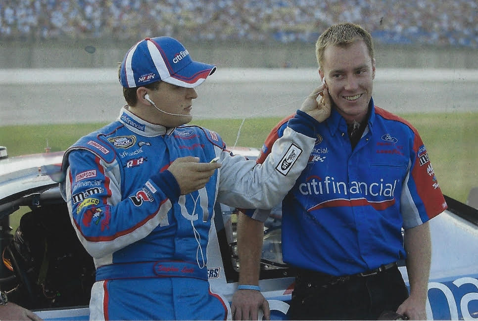 A old photo of Forge attendee Shane on a NASCAR track when he worked as a NASCAR technician for Kevin Harvick Incorporated prior to his accident.