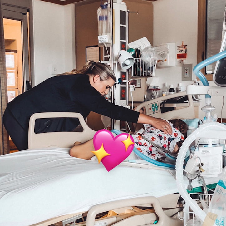 Sarah Hill, Beautifully Flawed Foundation's Executive Director, praying for and comforting a young woman in the hospital recovering from her amputations due to sepsis.