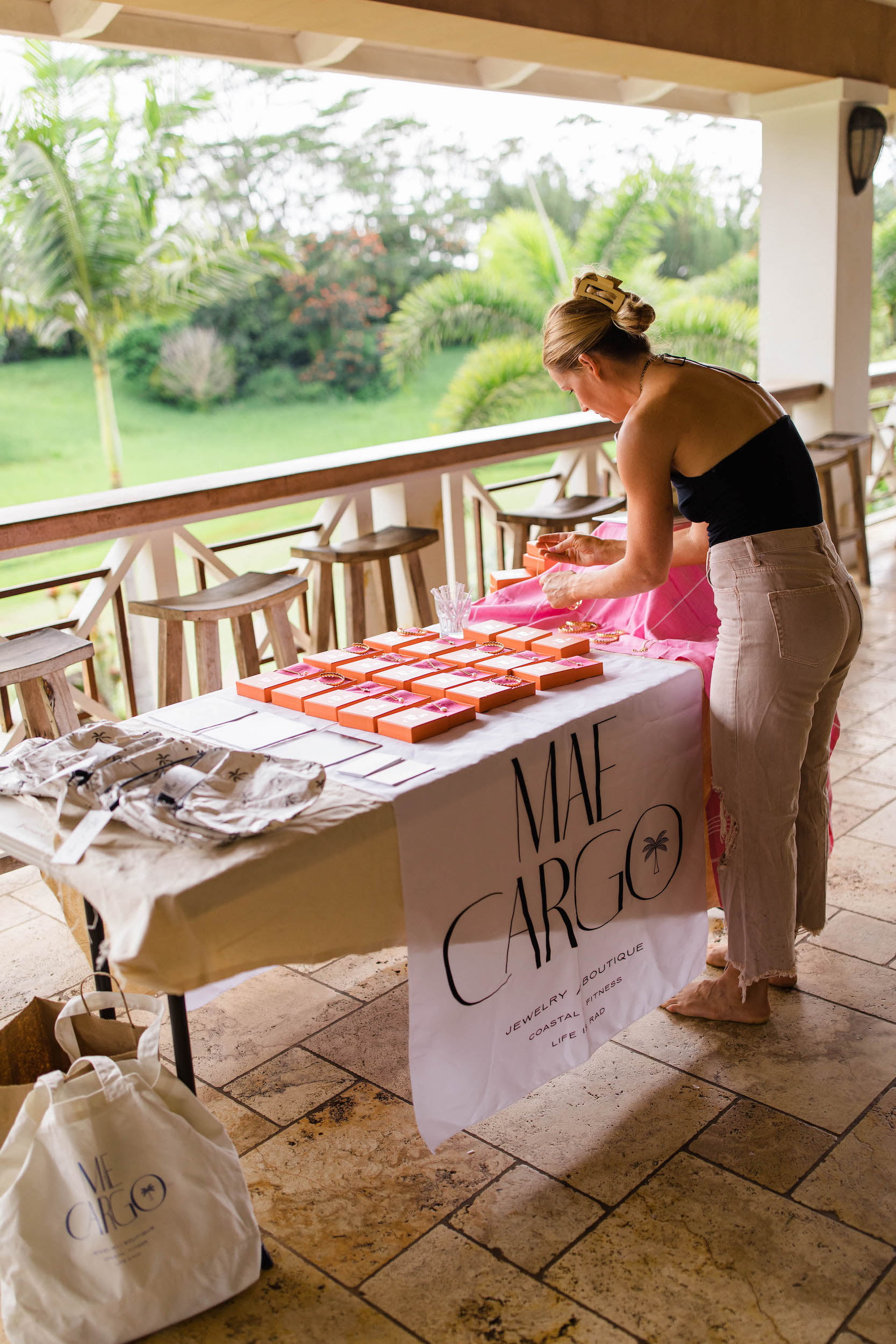 Kate from Mae Cargo setting up her selection for our Kauai Retreat attendees