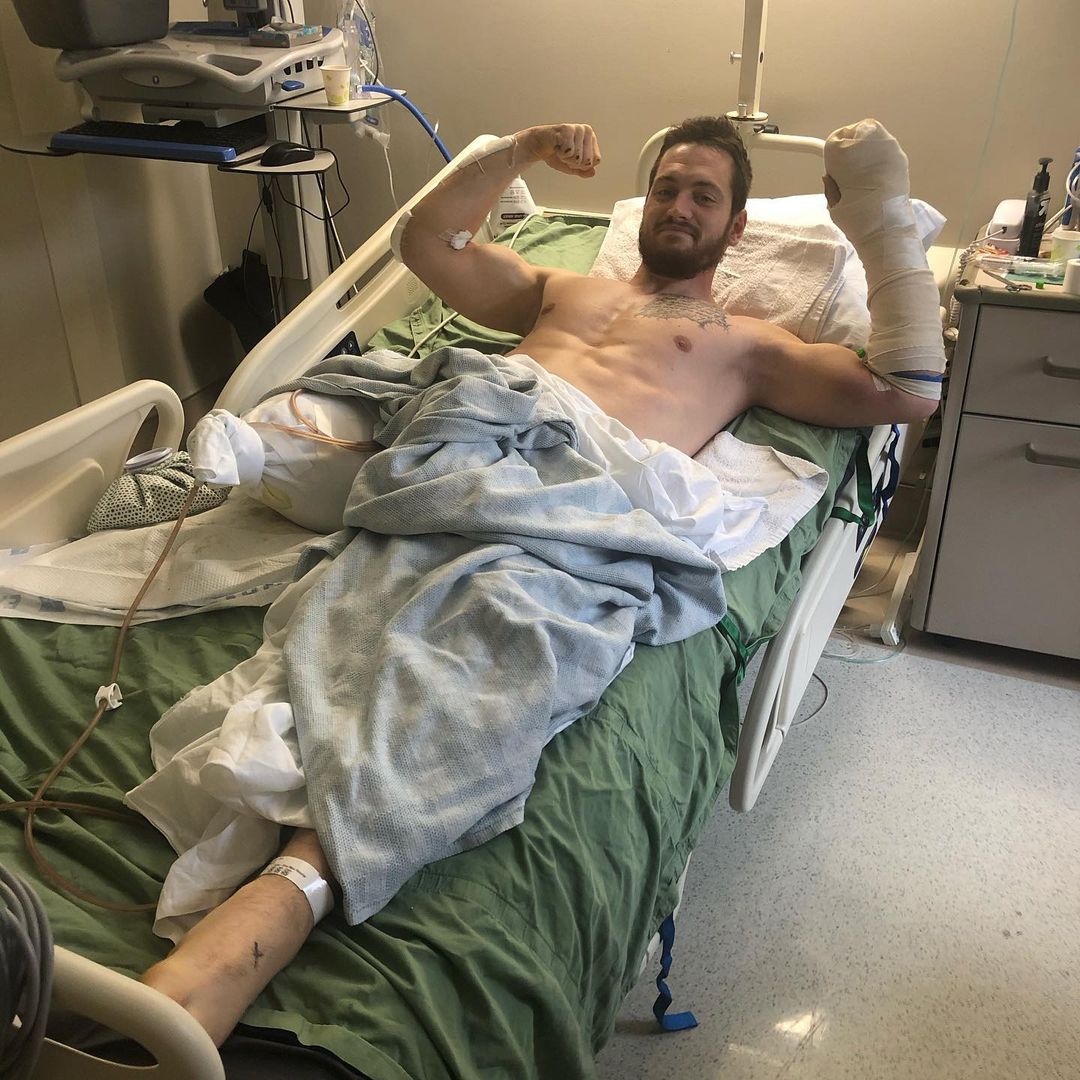 Josh Reed in the hospital after his accident